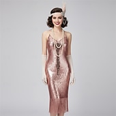 economico Abiti degli anni '20-Set Anni Ruggenti Anni 1920 Lunghezza al ginocchio Abito Flapper Abiti Abito da cocktail con accessori Senza maniche Il grande Gatsby Ragazza Flapper Invitato al matrimonio Paillettes Frange Scollo a