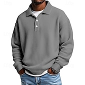 Χαμηλού Κόστους Κλασικό Πόλο Ανδρών-Ανδρικά Βάφλα Πόλο Μπλουζάκια Μπλουζάκια πόλο Επίσημο Επιχείρηση Ριμπ γιακά πόλο Μακρυμάνικο Μοντέρνα Συμπαγές Χρώμα Κουμπιά Σκέτο Φθινόπωρο Άνοιξη &amp; Χειμώνας Χαλαρή Εφαρμογή