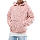 baratos Moletom com capuz de lã-Homens Moletom Moletom de lã Moletom com capuz forrado de lã Preto Rosa Verde Café Cinzento Com Capuz Tecido Patchwork Bloco de cor bolso canguru Desportos e Ar livre Casual Diário Roupa de rua Legal