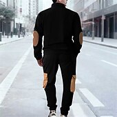 baratos moletons básicos-Homens Moletom Conjunto de roupas Colarinho Chinês Ao ar livre Diário Esportes Com Cordão Bolsos Half Zip Bloco de cor Preto Azul Céu cáqui Tosão Poliéster Roupas Esportivas Moda Roupa de rua Outono