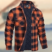 preiswerte Herrenjacken &amp; Herrenmäntel-Herren Wintermantel Hemdjacke Freizeitjacke Outdoor Lässig Thermowarm Tasche Herbst Winter Herbst Winter Karomuster Streetwear Täglich Umlegekragen Regulär Weiß Burgunderrot Marineblau Himmelblau