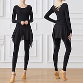 preiswerte Sets &amp; Einteiler-Damen Yoga-Anzug Enge Leggings mit Rock 2-teiliges Trainingsset Einfarbig Kombination Herbst Schwarz Rosa Modal Tanz Pilates Yoga Hohe Taille Leicht Atmungsaktiv Langarm Sport Sportkleidung