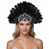 Недорогие Аксессуары-Карнавальная ночь 2026. Рио Карнавальная самба Аксессуары Красный и черный головной убор с перьями для женщин на фестивале Марди Гра - танцевальный аксессуар для фестиваля Бразилия