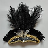 cheap Accessories-Carnival 2026 Rio Carnival Samba Accessories Hot Pink Ostrich Feather Headdress for Women - Sequin Rhinestone Headpiece - Carnival Showgirl Mardi Gras Costume Brazil Festival Performance Costume