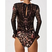 Χαμηλού Κόστους Rash Guards One Pieces-Γυναικεία Προστατευτικά Μαγιό Ολόσωμα μαγιό Γραφική Μπόχο Δίχτυ Προστασία UV Αναπνέει Μακρυμάνικο Μαγιό Σέρφινγκ Παραλία Διακοπές Άνοιξη