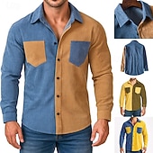 economico camicia da uomo con bottoni-Per uomo Camicia Camicia casual Camicia di Velluto a Coste Camicia con Bottoni Giallo Verde Kaki Manica Lunga Semplice Collo ripiegato Casuale Quotidiano Blocco di colore Abbigliamento Moda