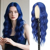 baratos Perucas de Carnaval-Peruca de Carnaval 2026 Rosa Vermelho Azul Encaracolado Ondulado Longo Peruca sintética para festivais Mardi Gras Parada Cabelo para fantasia de cosplay para Feminino