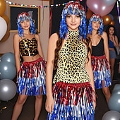 abordables Pelucas de carnaval-Peluca de carnaval 2026 Rubio Rosa Rojo Rizado Media Peluca sintética para festival Carnaval Desfile Cabello para disfraz de cosplay para Mujer