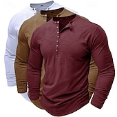 preiswerte Lässiges Henley-T-Shirt-3er-Pack Henley-Shirts für Herren, langärmlig, einfarbig, modisch, lässig, für Alltag und Freizeit, 3er-Pack, Henley-Shirts in Blau, Weiß und Schwarz, ideal für Sommer und Frühling,