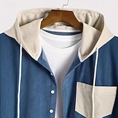 preiswerte Freizeithemden für Herren-Herren Hemd Freizeithemd Cordhemd Knopfhemd Kapuzenhemd Blau Schwarz Grün Langarm Einfarbig Mit Kapuze Lässig Täglich Tasche Bekleidung Mode Modern Lässig