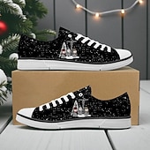 economico Scarpe di Natale da Uomo-Sneakers da uomo con stampa natalizia - auguri di buon Natale con fiocchi di neve scintillanti, scarpe casual in tela per viaggi di vacanza, riunioni di famiglia ed eventi natalizi