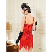 billiga 1920-talets klänningar-Set Roaring 20s 1920s Mini Dress Flapper Dress Outfits with Accessories Sleeveless The Great Gatsby Charleston Sequins Tassel Fringe Feather Deep V Fancy Dress Women's Carnival New Year Masquerade