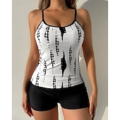 cheap Surfing Tankinis &amp; Bikinis-Women's Tankini Sets Bathing Suit Swimwear Swimwear Black White UV Protection Sleeveless - Surfing Beach Swimming Summer
