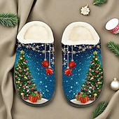 economico Ciabatte e infradito da uomo-pantofole da uomo con slitta natalizia - scena invernale con Babbo Natale e renne, comode pantofole foderate in pile per il comfort durante le vacanze, il relax e le occasioni festive