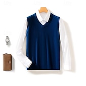 cheap Men's Wool Sweater-Men's Premium Pure Wool Cashmere V Neck Sweater Vest Classic Knit Pullover Jumper Soft Warm Breathable