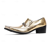 economico Scarpe da uomo-Scarpe eleganti con stampa di serpente oro di Mardi Gras per uomini – pelle di mucca premium 100% all’avanguardia design a punta per Carnevale feste e occasioni speciali
