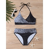 billiga Tankinis-Kvinnors Tankini 2-delad baddräkt med fräck midjekontroll hög midja slank rygglös semester strandkläder halterneck ärmlös baddräkt