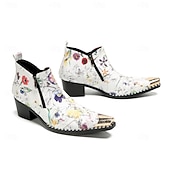 halpa Ensiluokkaiset nahkasaappaat-Miesten kukkakuvioiset aidosta nahasta valmistetut nilkkurit - eloisa kukkakuvio vetoketjulla, täydellinen muodikkaaseen arkeen ja jokapäiväiseen käyttöön