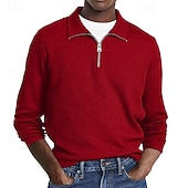 economico Polo classica da uomo-Per uomo Polo Polo con zip a un quarto Abbigliamento quotidiano Data Zip a un quarto Manica Lunga Moda Essenziale Semplice Cerniera Primavera Autunno Vestibilità regolare Nero Bianco Verde militare