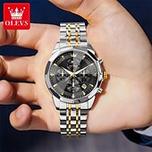 baratos Relógios Quartz-O Novo Relógio de Negócios Masculino Olevs com Pulseira de Aço Luminosa Crônometro Pequeno com Três Ponteiros Exibição de Dia da Semana Relógio de Quartzo Multifuncional Casual à Prova D'água