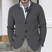 economico Maglioni Cardigan da uomo-Per uomo Felpa Cardigan A Coste Maglia Top Regolari Lavorato a maglia Bottonato Semplice Colletto Mao Vacanza Moda Casuale Abbigliamento quotidiano Abbigliamento Primavera &amp; Autunno Blu Nero S M L