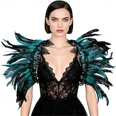 olcso kiegészítők-Karnevál 2026 Rio Karnevál Samba Kiegészítők Gótikus Természetes Toll Káplán Sál Vállra Terítő Csipkakolár Halloween Jelmezek Nőknek Brazil Fesztivál Előadási Jelmez