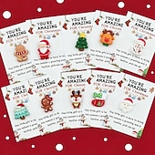 cheap Gift Wrapping &amp; Bag-10-Pack Mini Christmas Hug Cards with Resin Charms - Festive Encouragement Cards with Santa, Stocking, Gingerbread, Snowman, Reindeer - Party Style Emotional Support Gifts for Friends and Family