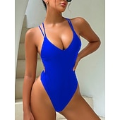 cheap One-piece swimsuits-Women's One Piece Swimsuit Sexy Cutout Monokini Tummy Control High Waist Slim Backless Vacation Beach Wear Solid Color V Neck Sleeveless Bathing Suits
