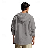 cheap Men's Popover Shirts-Men's Shirt Popover Shirt Summer Shirt Casual Shirt Beach Shirt Black White Yellow Navy Blue khaki Long Sleeve Solid Color Hooded Vacation Casual Drawstring Clothing Apparel Fashion Casual Comfortable