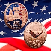  250周年記念コイン - 黄金のアメリカンフラッグ＆リバティベルデザインコレクティブルコイン、展示用の耐久性金属記念コイン、コレクターの愛国心セミクインテセンニアル