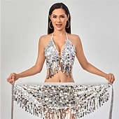 voordelige Toppen en Sets-Samba Dancewear Carnaval Dans Rokken Franje Sequins Vrouwen Performanced Feestthema Feest Mouwloos Polyester Performanced Costume