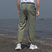 cheap Straight Leg-Men's Sweatpants Trousers Baggy Pants Straight Leg Sweatpants Waffle Pants Drawstring Pocket Elastic Waist Plain Comfort Soft Outdoor Daily Holiday Fashion Classic Style Black White Micro-elastic
