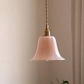 abordables Diseño de Tambor y Cono-Lámpara de araña vintage de pétalos de cristal, lámpara colgante francesa de cristal color crema - creativa lámpara de techo colgante totalmente de cobre para sala de estar, dormitorio, mesita de