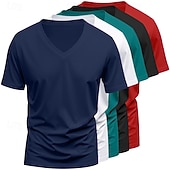 tanie podstawowe koszulki-5-częściowy męski T-shirt z krótkim rękawem, dekolt w serek, letni, na każdą porę roku, jednolity kolor, prosty, codzienny, 5-częściowy zestaw, wakacyjny, casualowy, biały, top, męski