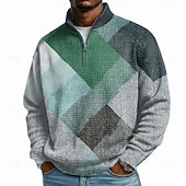 abordables Motif Géométrique-Homme Géométrique Plaid Gauffré Sweatshirt Mode Quotidien Classique Occasionnel Col montant Zip quart Extérieur Maison Bureau Travail Bleu Violet Vert Kaki Zip Up Automne Hiver Designer S M L XL XXL