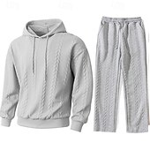 cheap Basic Tracksuits-Men's Hoodie Tracksuit Hoodie &amp; Pants Outfit Set Hoodies Set Hoodie Outdoor Daily Sports Jacquard Drawstring Pocket Plain Black Orange Khaki Polyester Activewear Fashion Streetwear Spring