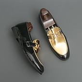 billiga Loafers-Herrloafers i vitt och blått i lack med metallspänne – trendiga skor för semiformella sammankomster och fester