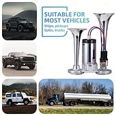 levne Nářadí a vybavení-Píšťalka pro modely vlaků, super hlasitá dvoutrubková klaksonová sada, klakson s kompresorem, vhodná pro jakékoli 12V vozidlo, super hlasitá klaksonová sada pro auto. Vhodná pro obytná vozidla, SUV,