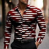 Χαμηλού Κόστους Γεωμετρικά σχήματα-Ανδρικά Γεωμετρικό Ριγέ Χρωματική κλίση Πουκάμισο Πουκάμισο με κουμπιά Μακρυμάνικο Μόδα Casual ΕΞΩΤΕΡΙΚΟΥ ΧΩΡΟΥ Καθημερινή Ένδυση Άνοιξη Φθινόπωρο Απορρίπτω 3D εκτύπωση γιακά πουκάμισα Μαύρο Ρουμπίνι
