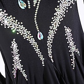 baratos Roupa de Competição-Dança de Salão Vestido Pregas Recortes Cristal / Strass Mulheres Espetáculo Treino Manga Longa Alto Elastano Fibra de Leite