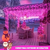 Недорогие Питание от электросети-Рождественская сосулька, 33 фута, 400 светодиодов, 48 капель, 8 функций, таймер, дистанционное управление, прозрачный провод, подключаемые гирлянды, праздничные, свадебные, вечерние, декоративные огни, низкое напряжение, безопасная розетка