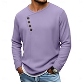 お買い得  メンズポロシャツ-男性用 シャツ ワッフルシャツ ポップオーバー シャツ ドレスシャツ カジュアルシャツ ブラック ホワイト ネイビーブルー パープル 長袖 平織り アシメントリー Ｖネック フォーマル 結婚式 衣類 エレガント ファッション ビジネス 近代の