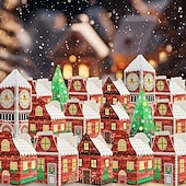 baratos Embrulho para presente-Caixa de calendário do advento de Natal com 24 peças - design de casinha de gengibre vermelha e branca com relógio dourado e cena de vila nevada, perfeita para presentes de festas de fim de ano e