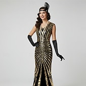 economico Abiti degli anni '20-Set Anni Ruggenti Anni 1920 Lunghezza alla caviglia Lunghezza lunga Vestito Abito da sera Abiti con accessori Cortissima Il grande Gatsby Invitato al matrimonio Paillettes Paillettes Scollo Tondo