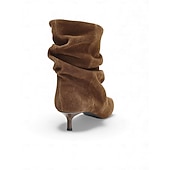 cheap Slouch Boots-Women's Brown Suede Slouchy Heeled Boots - Pointed Toe, Elegant Slouch Design for Casual and Evening Wear