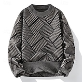 economico maglione pullover da uomo-Per uomo Felpa Maglione A Coste Maglia Top Regolari Lavorato a maglia Slim Fit A righe Girocollo Maglieria Contemporaneo Casuale Abbigliamento quotidiano Abbigliamento Autunno &amp; Inverno Nero Cachi M