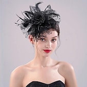 baratos Fascinadores-Decoração de Cabelo Presilha de cabelo Pena Casamento Aniversário Elegante Vintage Estilo bonito Com Penas Miçangas Capacete Chapéu
