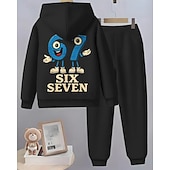 preiswerte Jungen 3D Lustiger Humor-Unisex Jungen 3D Grafik Lustiger Slang 67 Hoodie- und Jogginghosen-Set Sportanzug Jacke &amp; Hose Langarm Frühling Herbst Mode Lässig Komfort Kinder 4-12 Jahre Reissverschluss Mit Kapuze Outdoor Urlaub