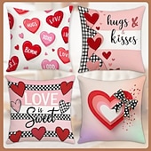 cheap Textured Throw Pillows-Pink Heart Letter Pillowcase Set Double Sided Print Valentine Day Decorative Cushion Covers for Living Room Sofa Throw Pillows Romantic Home Decor