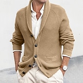 preiswerte Herren Strickjacke-Herren Pullover Strickjacke Gerippt Stricken Normale Oberteile Knopf hoch Gestrickt Einfarbig Schalkragen Urlaub Mode Lässig Alltagskleidung Bekleidung Frühling &amp; Herbst Herbst Winter Schwarz Braun M